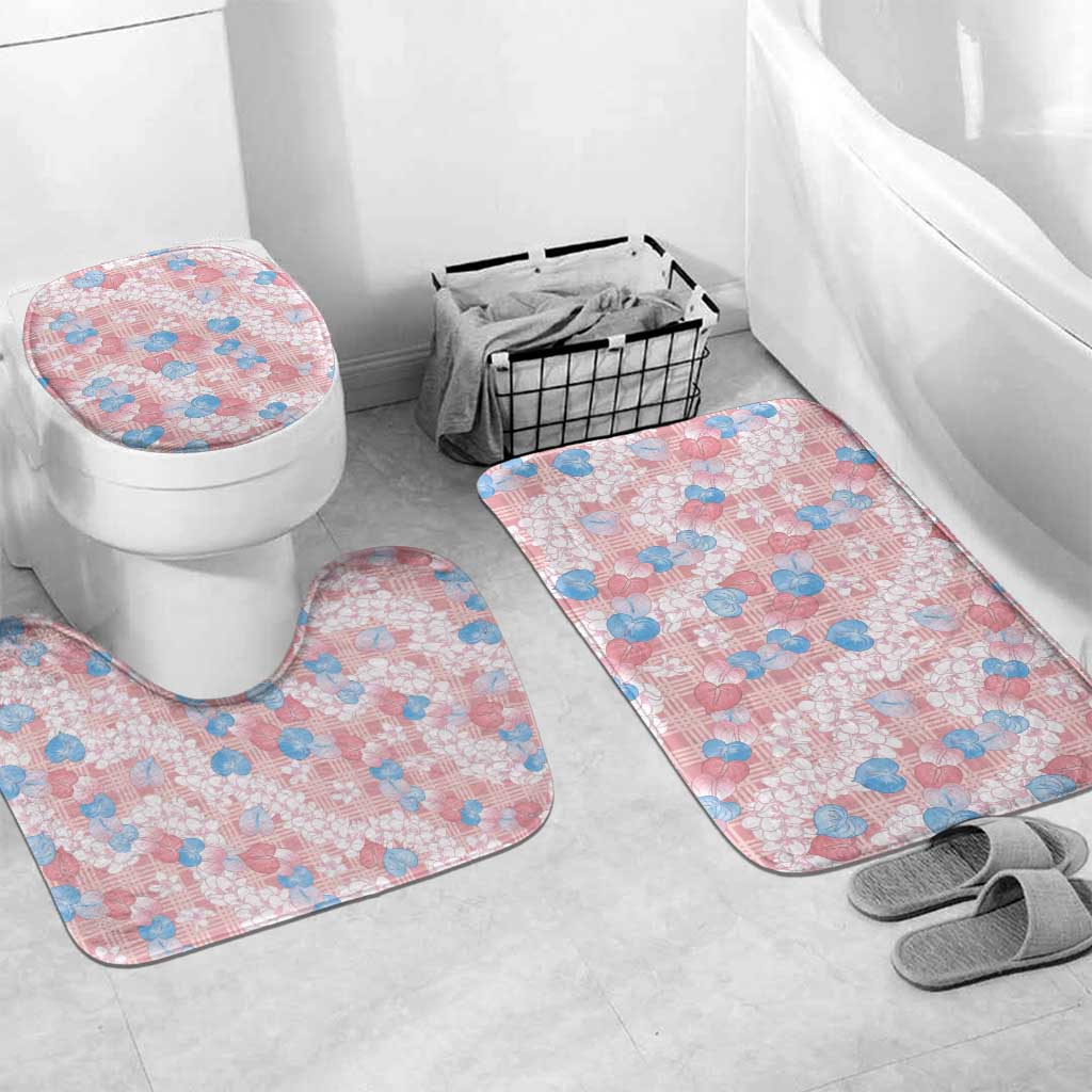 Anthurium Plumeria Lei Pastel Bathroom Set Pink Hawaiian Splendid Palaka LT01 Mat Set Only (3 pcs) One Size Pink - Polynesian Pride