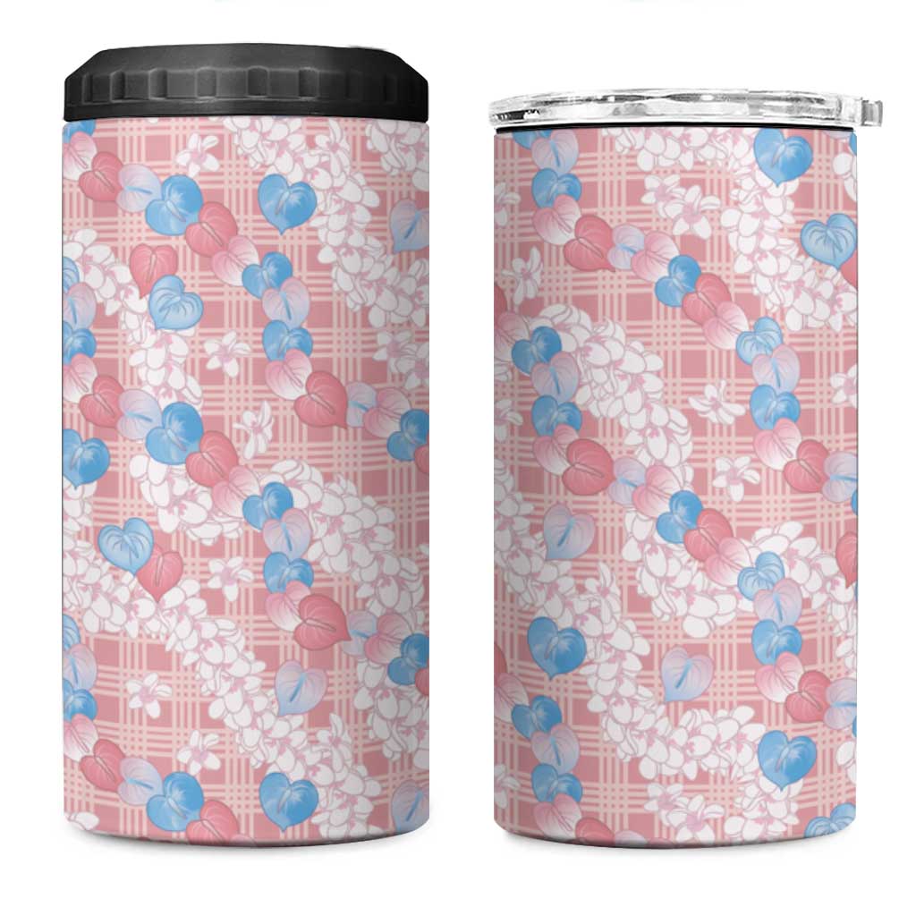 Anthurium Plumeria Lei Pastel 4 in 1 Can Cooler Tumbler Pink Hawaiian Splendid Palaka