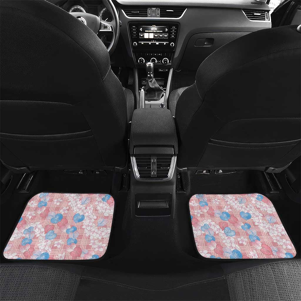 Anthurium Plumeria Lei Pastel Car Mats Pink Hawaiian Splendid Palaka LT01 Set 2pcs - Back Pink - Polynesian Pride