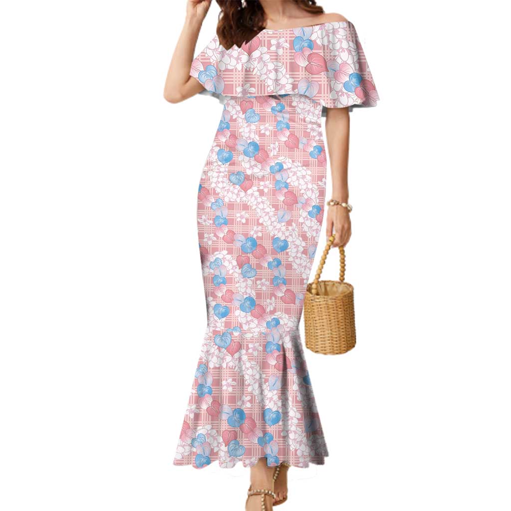 Anthurium Plumeria Lei Pastel Family Matching Mermaid Dress and Hawaiian Shirt Pink Hawaiian Splendid Palaka