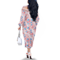 Anthurium Plumeria Lei Pastel Family Matching Off The Shoulder Long Sleeve Dress and Hawaiian Shirt Pink Hawaiian Splendid Palaka