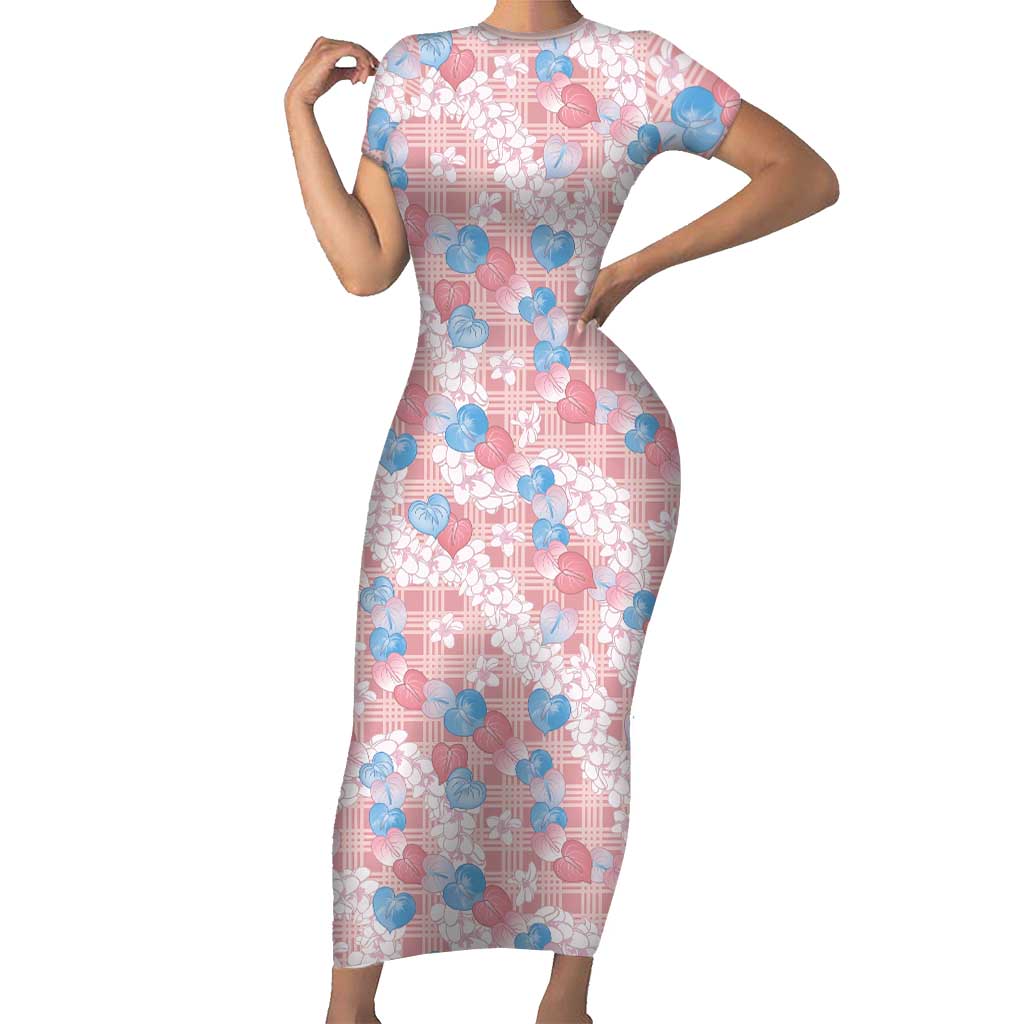 Anthurium Plumeria Lei Pastel Family Matching Short Sleeve Bodycon Dress and Hawaiian Shirt Pink Hawaiian Splendid Palaka