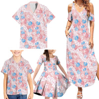 Anthurium Plumeria Lei Pastel Family Matching Summer Maxi Dress and Hawaiian Shirt Pink Hawaiian Splendid Palaka