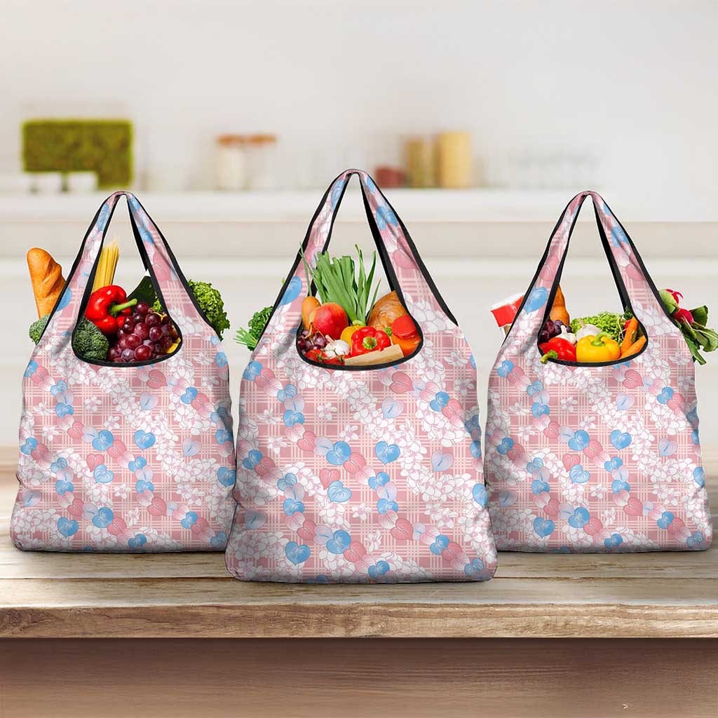 Anthurium Plumeria Lei Pastel Grocery Bag Pink Hawaiian Splendid Palaka LT01 3-pack One Size Pink - Polynesian Pride