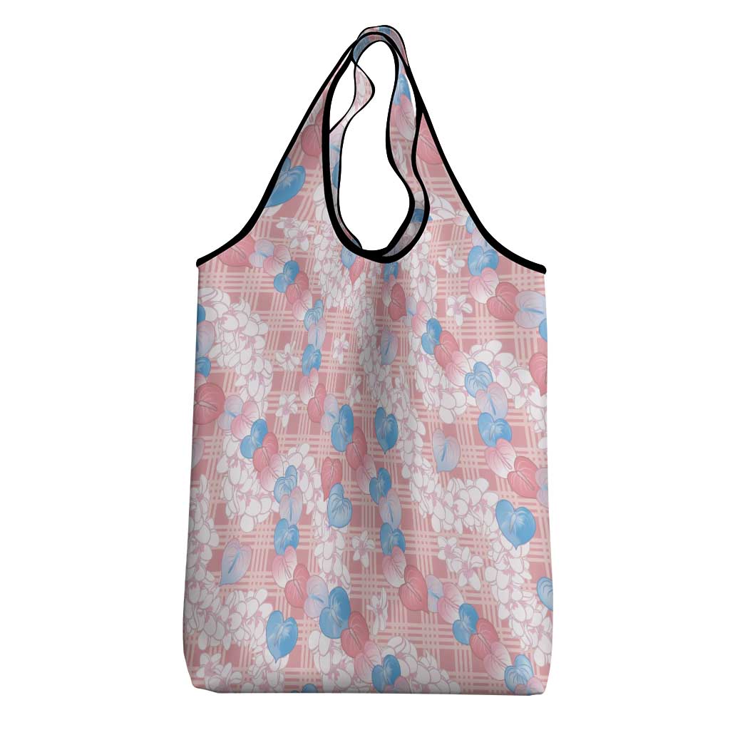 Anthurium Plumeria Lei Pastel Grocery Bag Pink Hawaiian Splendid Palaka LT01 - Polynesian Pride