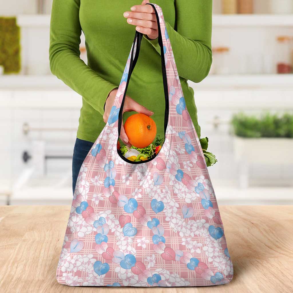 Anthurium Plumeria Lei Pastel Grocery Bag Pink Hawaiian Splendid Palaka LT01 - Polynesian Pride