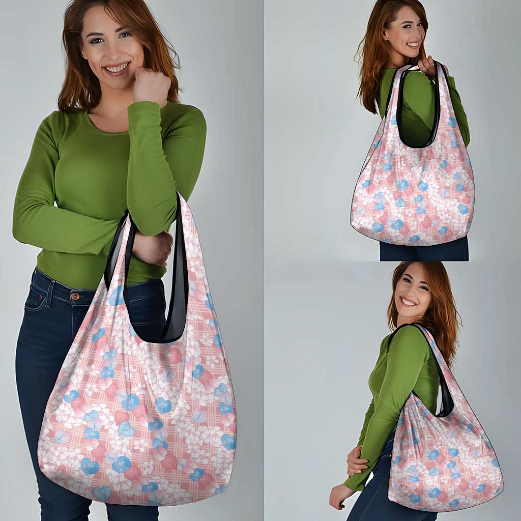 Anthurium Plumeria Lei Pastel Grocery Bag Pink Hawaiian Splendid Palaka LT01 - Polynesian Pride