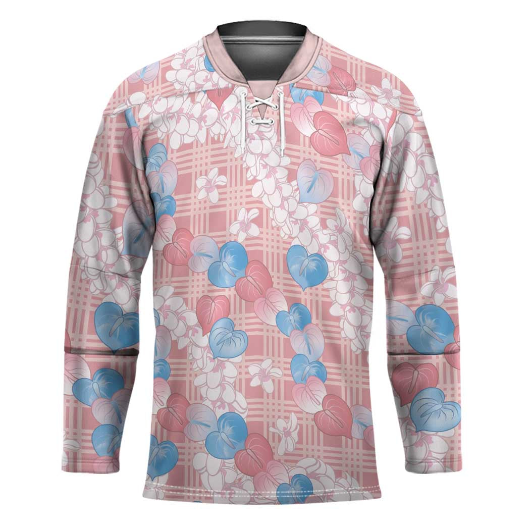 Anthurium Plumeria Lei Pastel Hockey Jersey Pink Hawaiian Splendid Palaka LT01 Unisex Pink - Polynesian Pride