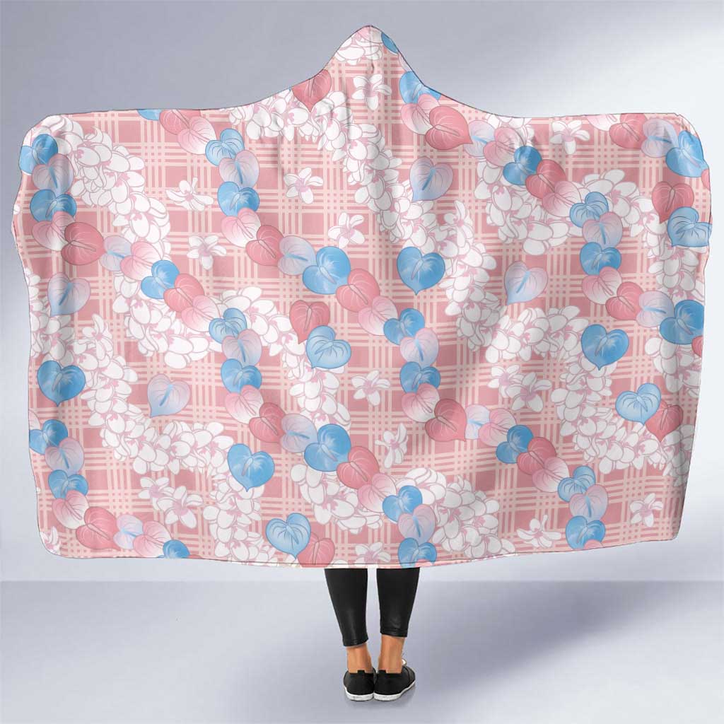 Anthurium Plumeria Lei Pastel Hooded Blanket Pink Hawaiian Splendid Palaka LT01 One Size Pink - Polynesian Pride