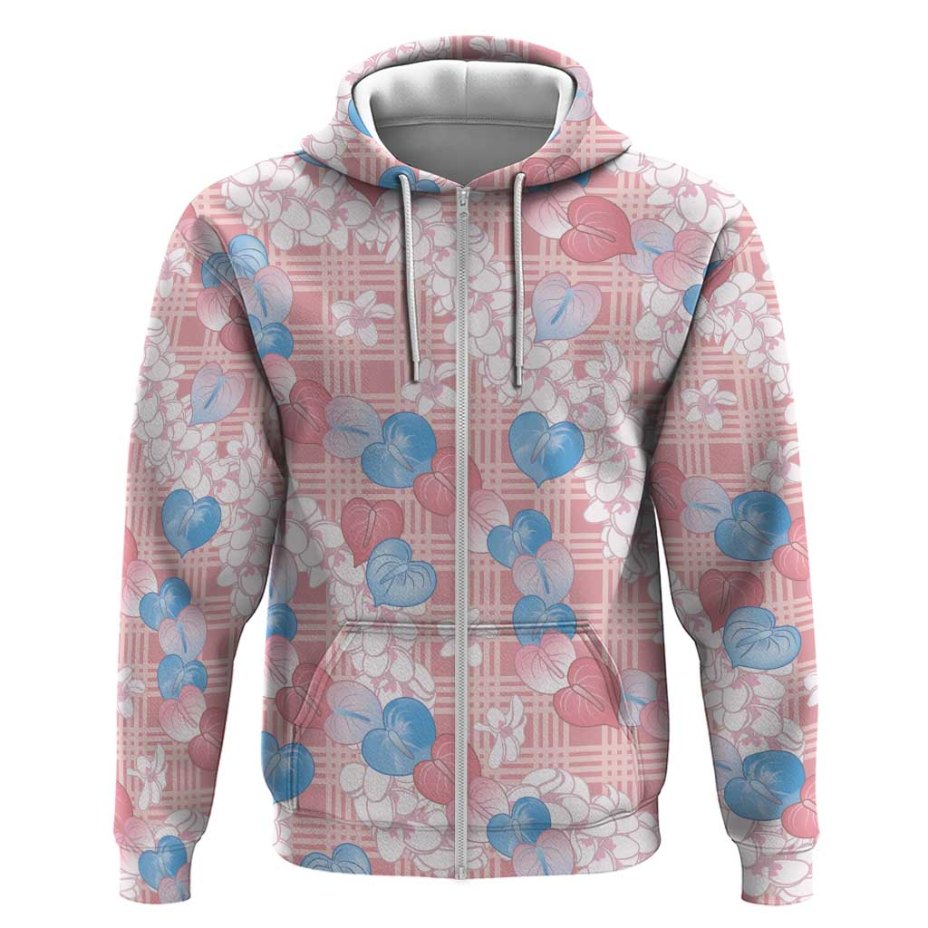 Anthurium Plumeria Lei Pastel Hoodie Pink Hawaiian Splendid Palaka LT01 Zip Hoodie Pink - Polynesian Pride