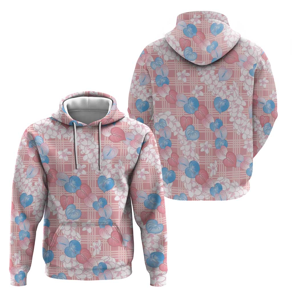 Anthurium Plumeria Lei Pastel Hoodie Pink Hawaiian Splendid Palaka LT01 - Polynesian Pride