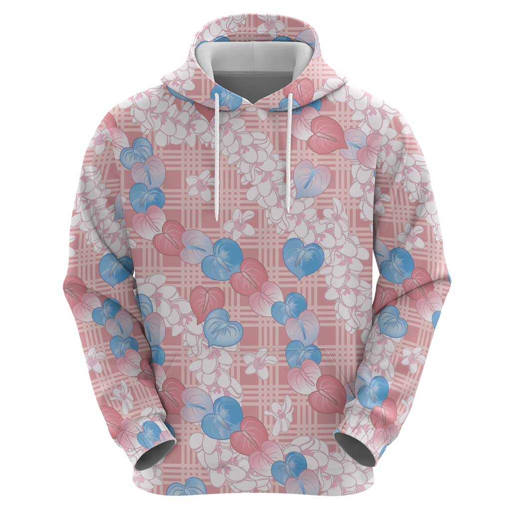 Anthurium Plumeria Lei Pastel Hoodie Pink Hawaiian Splendid Palaka LT01 - Polynesian Pride