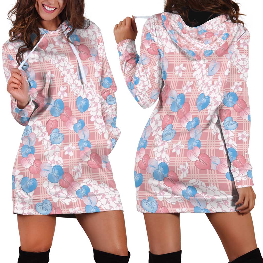 Anthurium Plumeria Lei Pastel Hoodie Dress Pink Hawaiian Splendid Palaka