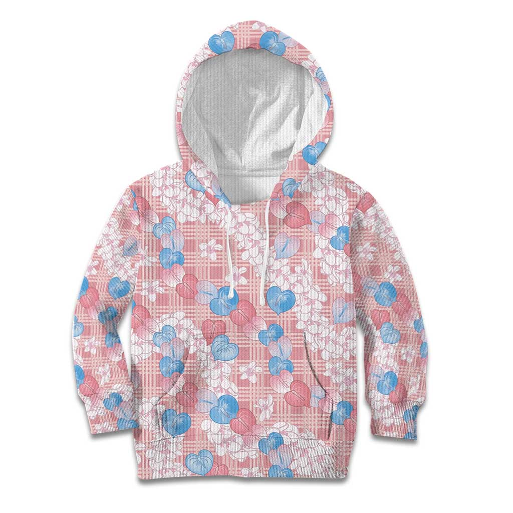 Anthurium Plumeria Lei Pastel Kid Hoodie Pink Hawaiian Splendid Palaka LT01 Hoodie Pink - Polynesian Pride
