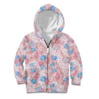 Anthurium Plumeria Lei Pastel Kid Hoodie Pink Hawaiian Splendid Palaka LT01 Zip Hoodie Pink - Polynesian Pride
