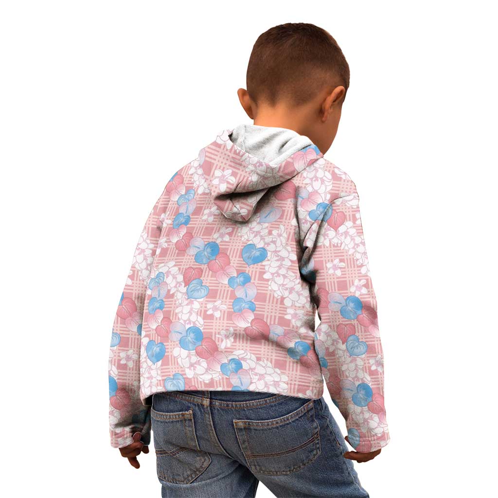 Anthurium Plumeria Lei Pastel Kid Hoodie Pink Hawaiian Splendid Palaka LT01 - Polynesian Pride