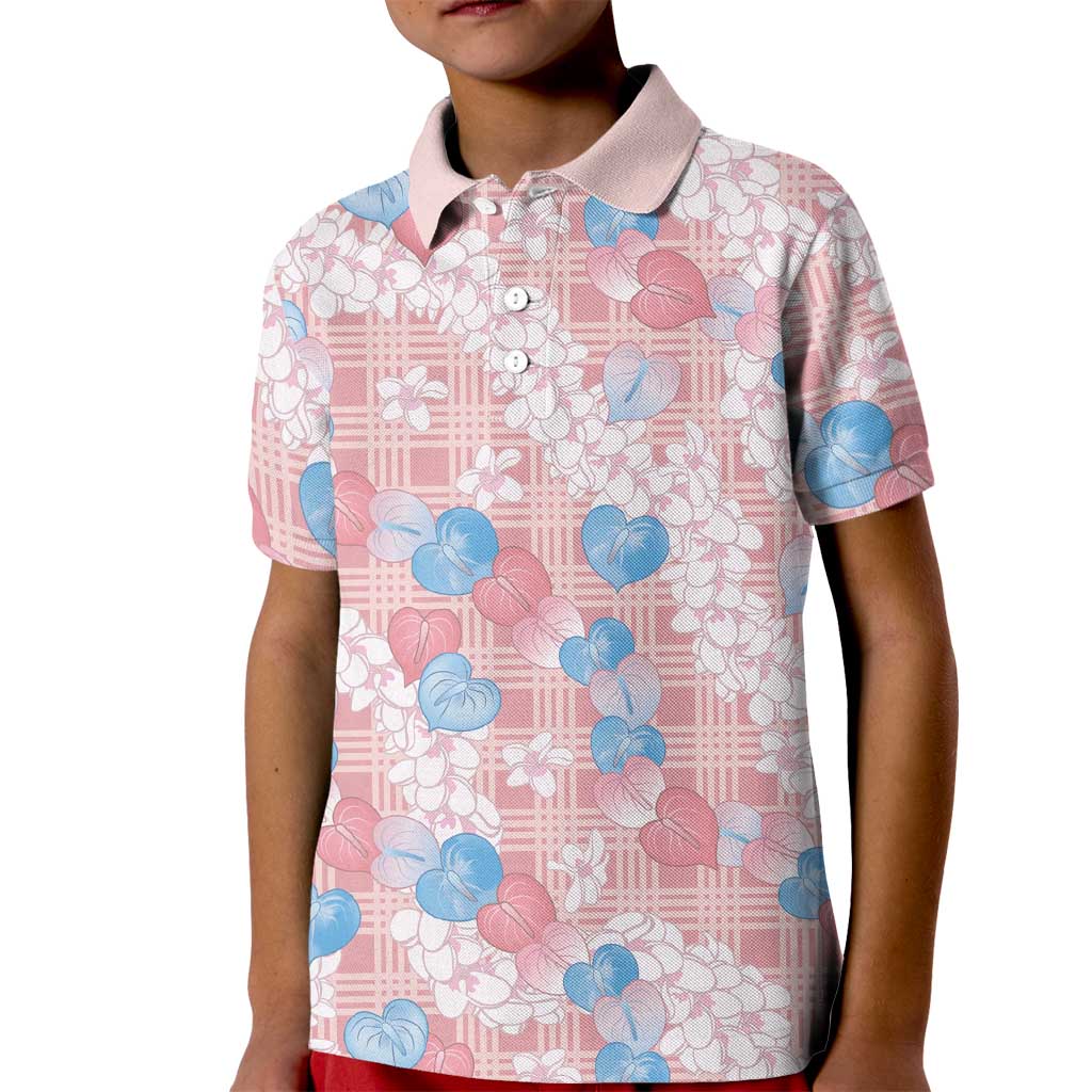 Anthurium Plumeria Lei Pastel Kid Polo Shirt Pink Hawaiian Splendid Palaka