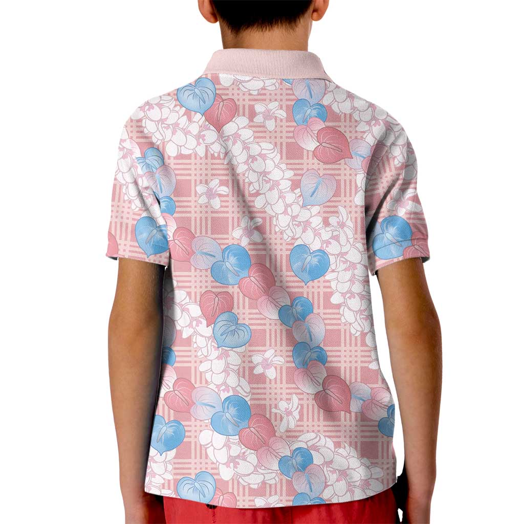 Anthurium Plumeria Lei Pastel Kid Polo Shirt Pink Hawaiian Splendid Palaka LT01 - Polynesian Pride