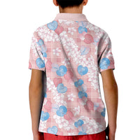 Anthurium Plumeria Lei Pastel Kid Polo Shirt Pink Hawaiian Splendid Palaka LT01 - Polynesian Pride