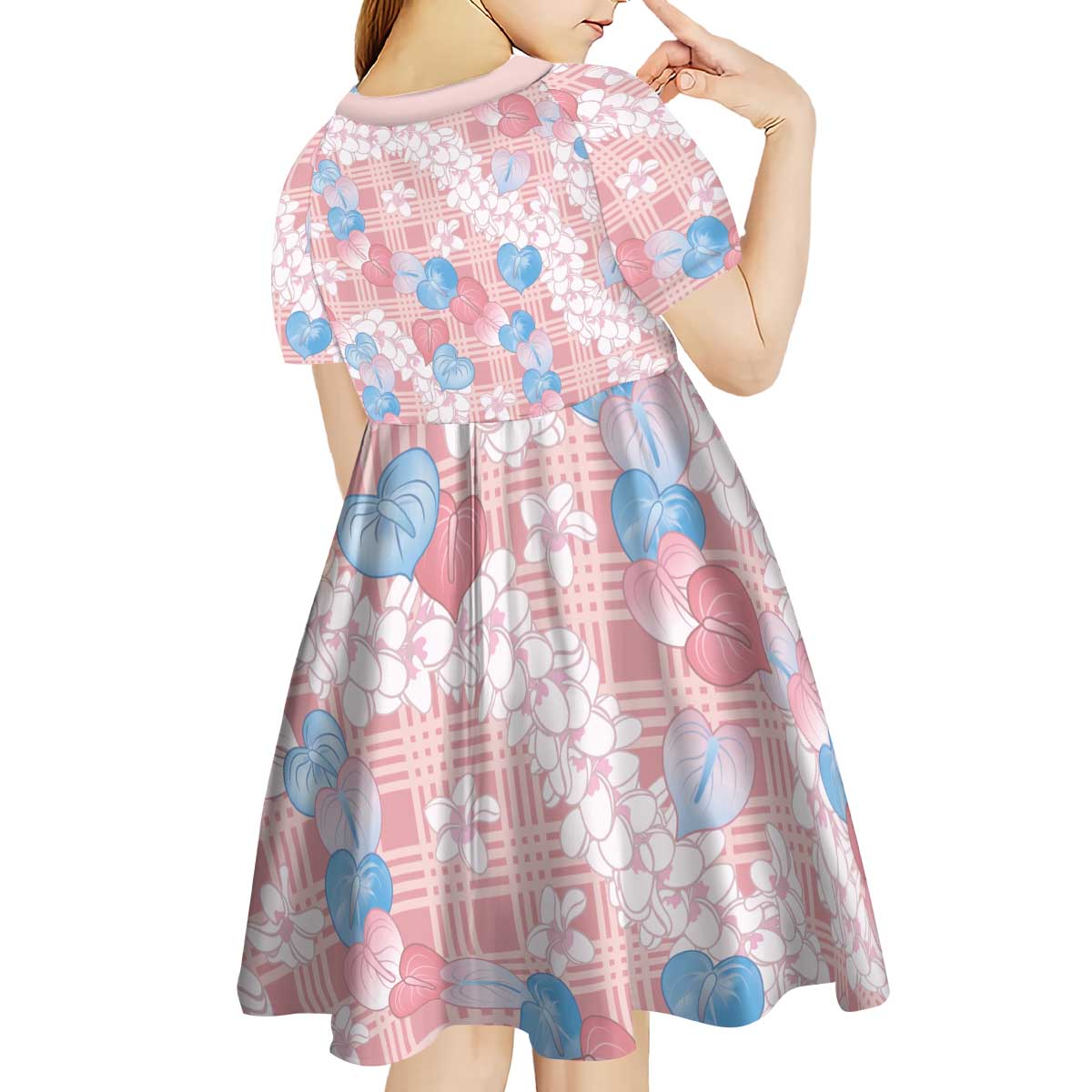 Anthurium Plumeria Lei Pastel Kid Short Sleeve Dress Pink Hawaiian Splendid Palaka LT01 - Polynesian Pride