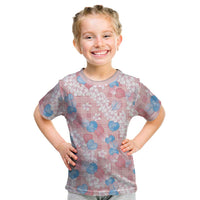 Anthurium Plumeria Lei Pastel Kid T Shirt Pink Hawaiian Splendid Palaka LT01 Pink - Polynesian Pride