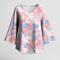 Anthurium Plumeria Lei Pastel Kimono Sleeve Blouse Pink Hawaiian Splendid Palaka LT01 Female Pink - Polynesian Pride