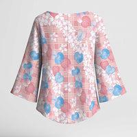 Anthurium Plumeria Lei Pastel Kimono Sleeve Blouse Pink Hawaiian Splendid Palaka LT01 - Polynesian Pride