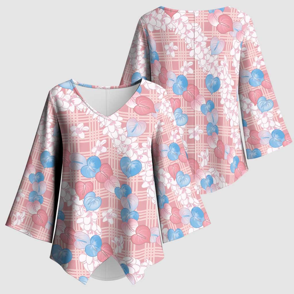 Anthurium Plumeria Lei Pastel Kimono Sleeve Blouse Pink Hawaiian Splendid Palaka LT01 - Polynesian Pride