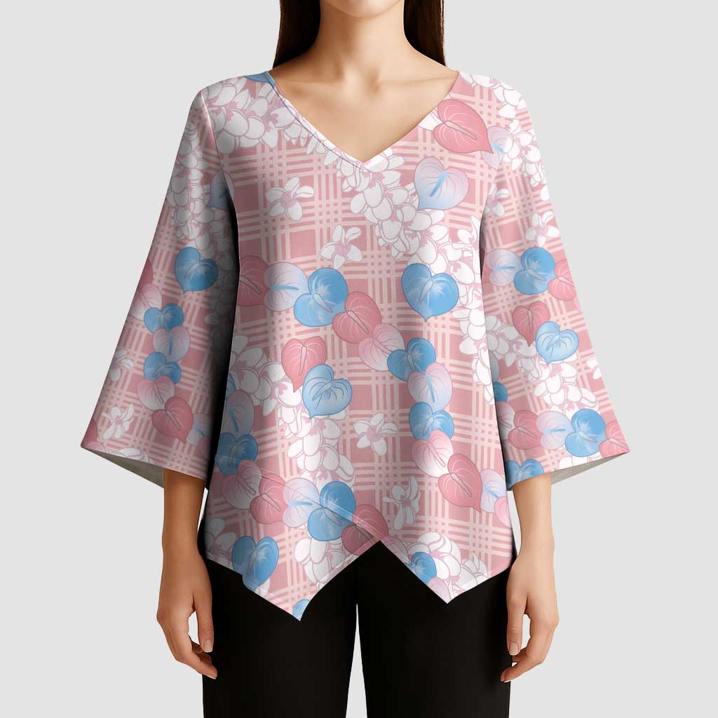Anthurium Plumeria Lei Pastel Kimono Sleeve Blouse Pink Hawaiian Splendid Palaka LT01 - Polynesian Pride