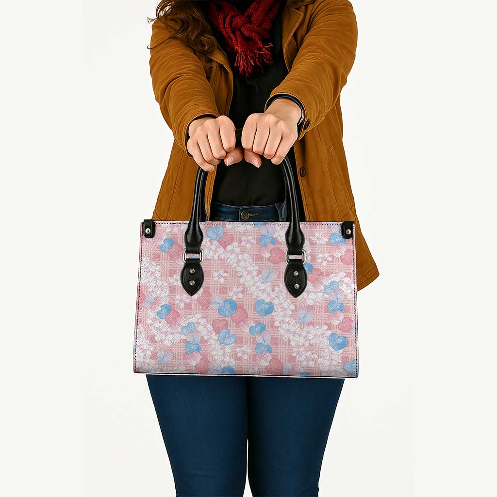 Anthurium Plumeria Lei Pastel Leather Bag Pink Hawaiian Splendid Palaka LT01 - Polynesian Pride