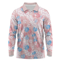 Anthurium Plumeria Lei Pastel Long Sleeve Polo Shirt Pink Hawaiian Splendid Palaka LT01 Pink - Polynesian Pride