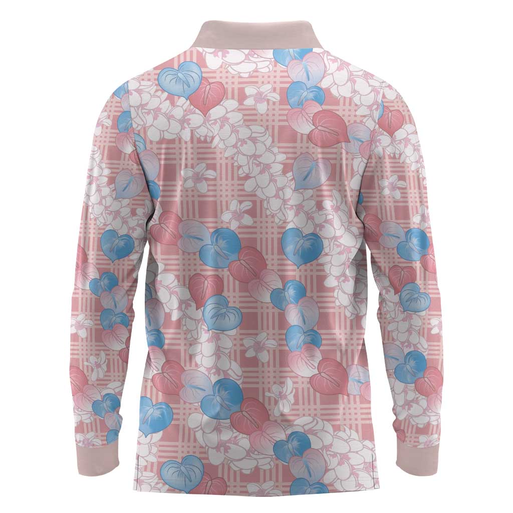 Anthurium Plumeria Lei Pastel Long Sleeve Polo Shirt Pink Hawaiian Splendid Palaka LT01 - Polynesian Pride