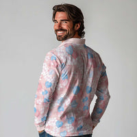 Anthurium Plumeria Lei Pastel Long Sleeve Polo Shirt Pink Hawaiian Splendid Palaka LT01 - Polynesian Pride