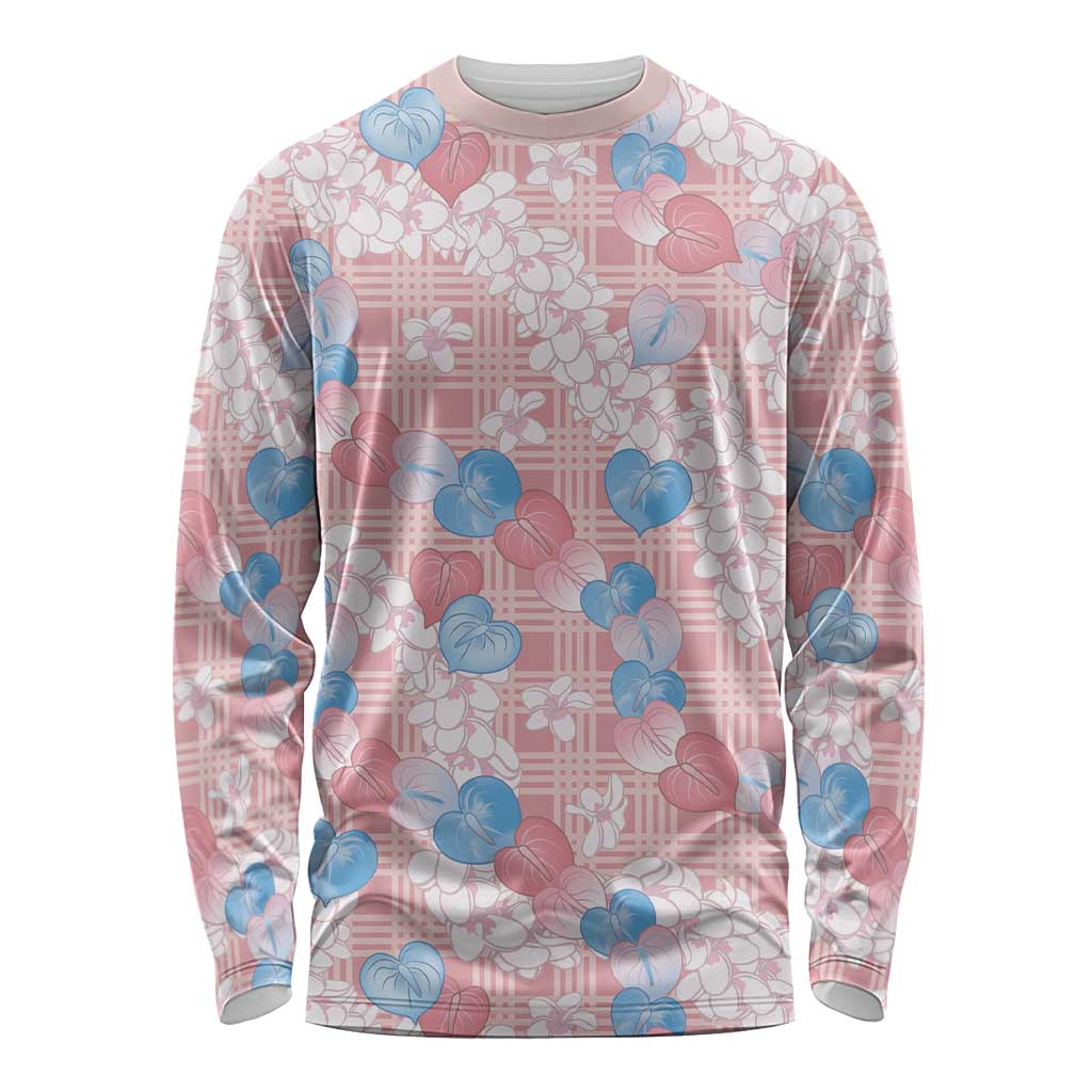 Anthurium Plumeria Lei Pastel Long Sleeve Shirt Pink Hawaiian Splendid Palaka