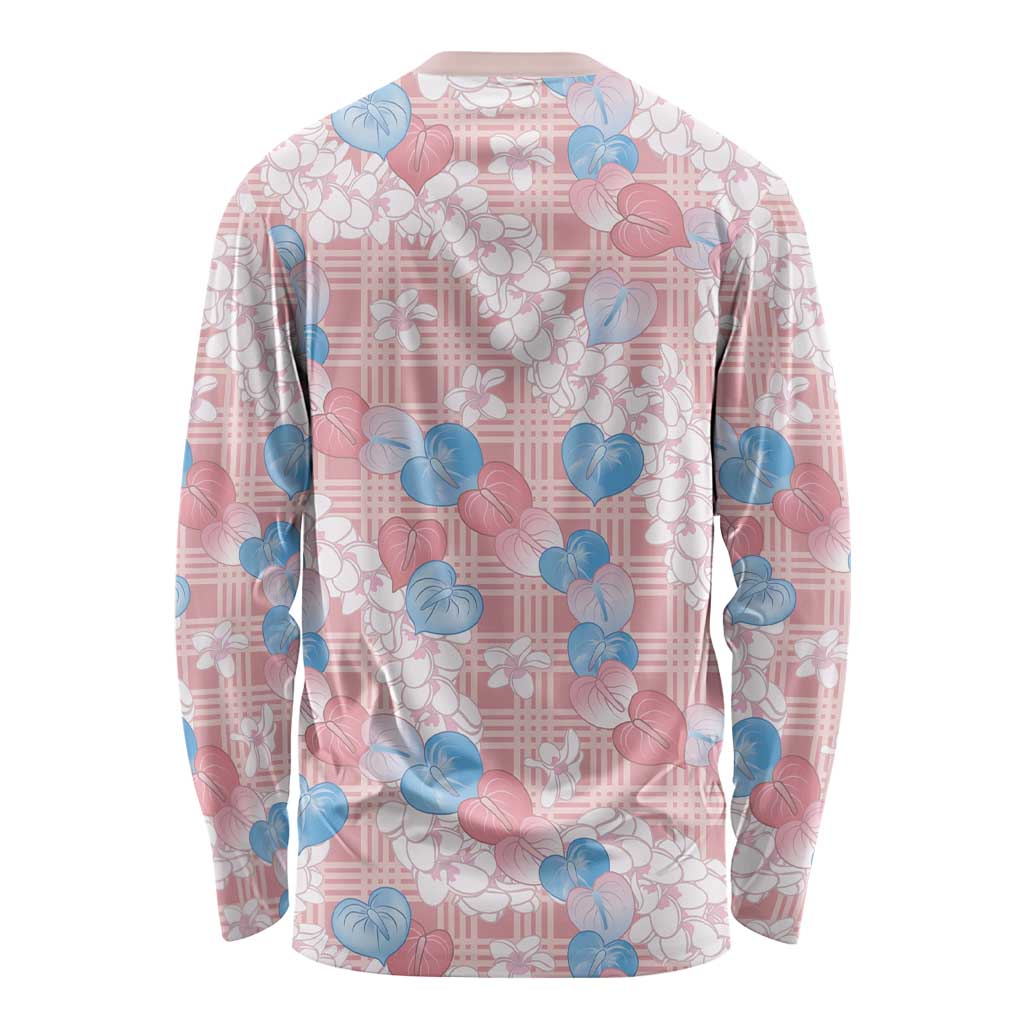 Anthurium Plumeria Lei Pastel Long Sleeve Shirt Pink Hawaiian Splendid Palaka LT01 - Polynesian Pride