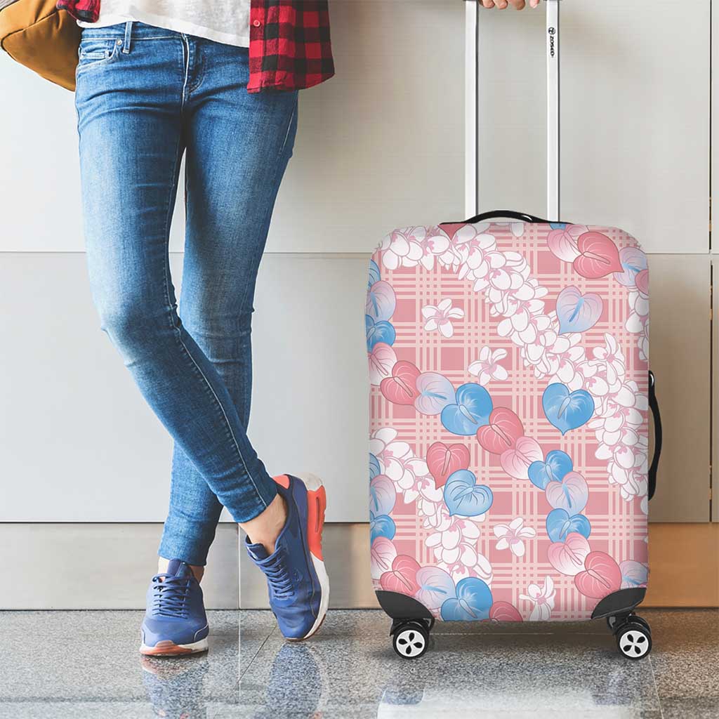 Anthurium Plumeria Lei Pastel Luggage Cover Pink Hawaiian Splendid Palaka LT01 - Polynesian Pride