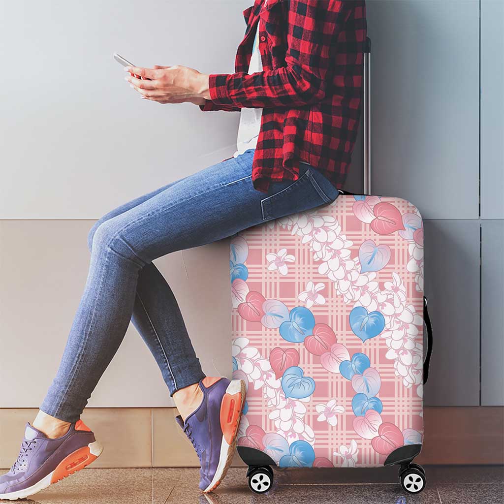 Anthurium Plumeria Lei Pastel Luggage Cover Pink Hawaiian Splendid Palaka LT01 - Polynesian Pride