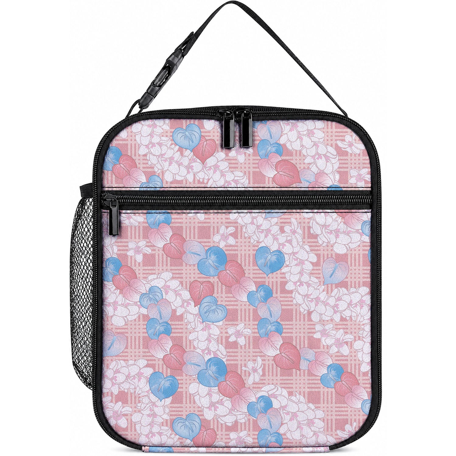 Anthurium Plumeria Lei Pastel Lunch Bag Pink Hawaiian Splendid Palaka LT01 10.2 × 8.3 × 4.3 inch Pink - Polynesian Pride
