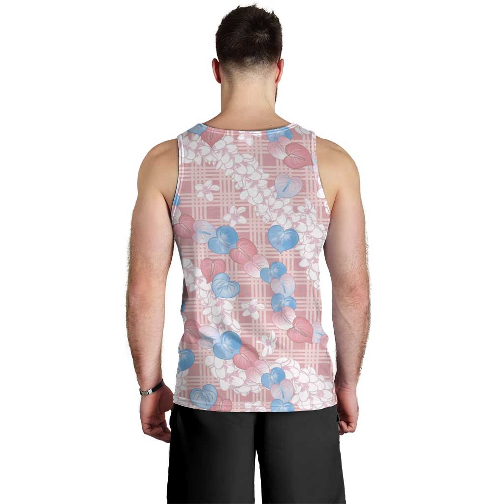 Anthurium Plumeria Lei Pastel Men Tank Top Pink Hawaiian Splendid Palaka LT01 - Polynesian Pride