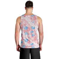 Anthurium Plumeria Lei Pastel Men Tank Top Pink Hawaiian Splendid Palaka LT01 - Polynesian Pride