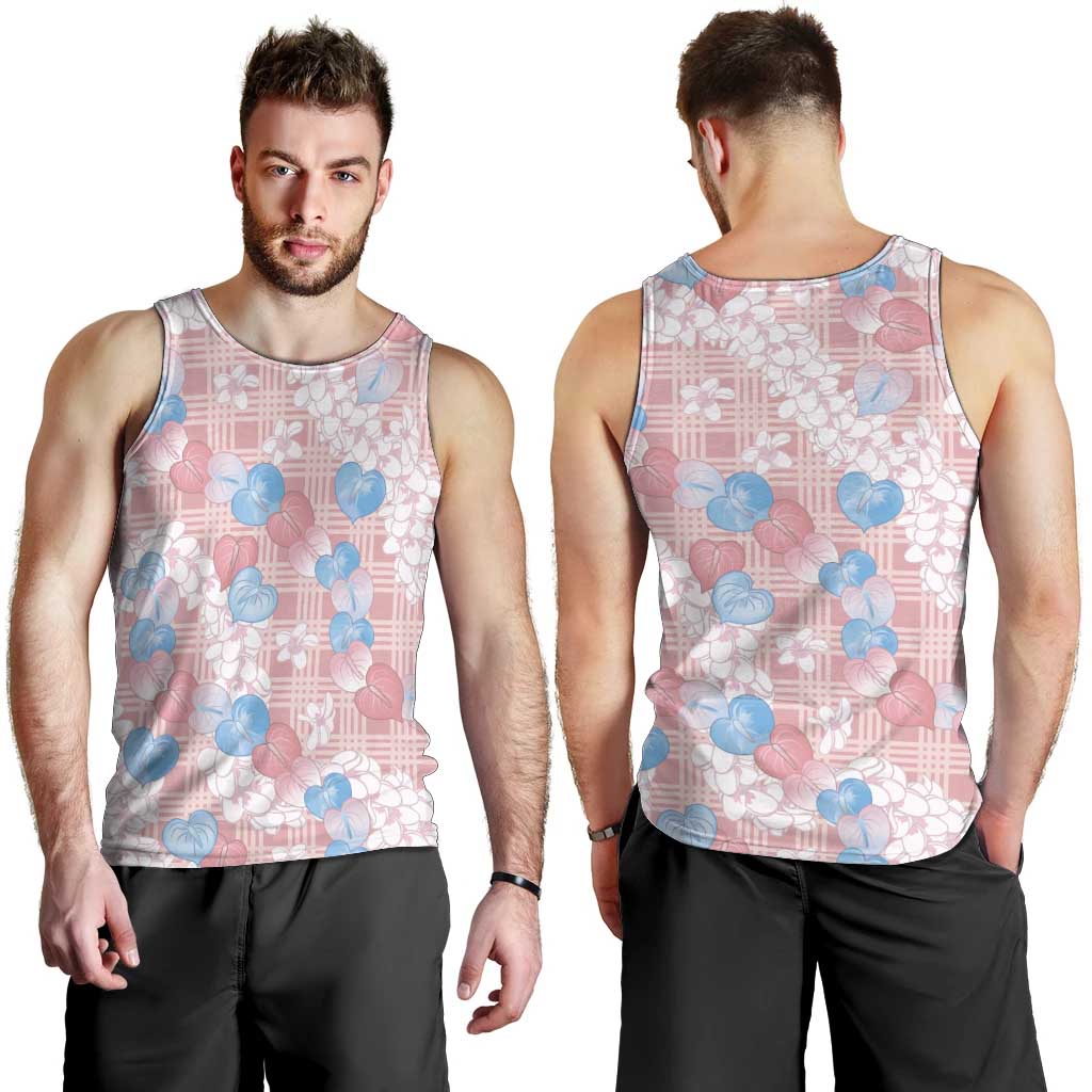Anthurium Plumeria Lei Pastel Men Tank Top Pink Hawaiian Splendid Palaka LT01 - Polynesian Pride
