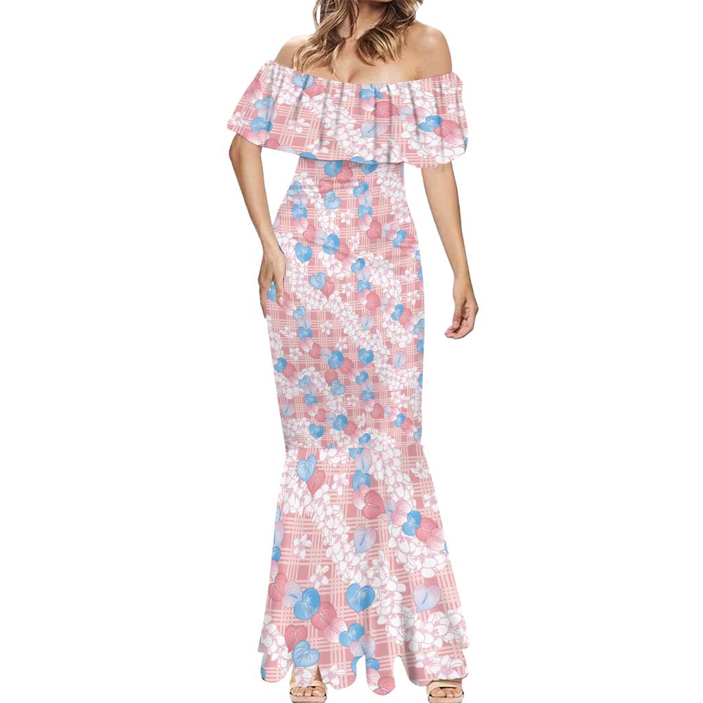 Anthurium Plumeria Lei Pastel Mermaid Dress Pink Hawaiian Splendid Palaka LT01 - Polynesian Pride