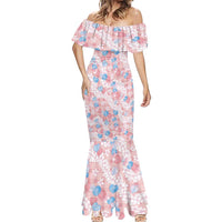 Anthurium Plumeria Lei Pastel Mermaid Dress Pink Hawaiian Splendid Palaka LT01 - Polynesian Pride