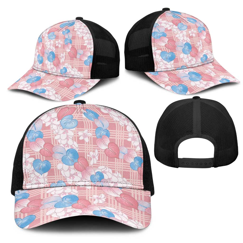 Anthurium Plumeria Lei Pastel Mesh Trucker Cap Pink Hawaiian Splendid Palaka LT01 - Polynesian Pride
