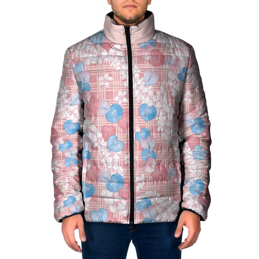 Anthurium Plumeria Lei Pastel Padded Jacket Pink Hawaiian Splendid Palaka LT01 Men Pink - Polynesian Pride