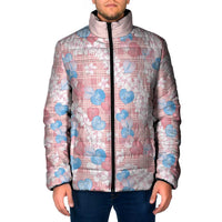 Anthurium Plumeria Lei Pastel Padded Jacket Pink Hawaiian Splendid Palaka LT01 Men Pink - Polynesian Pride