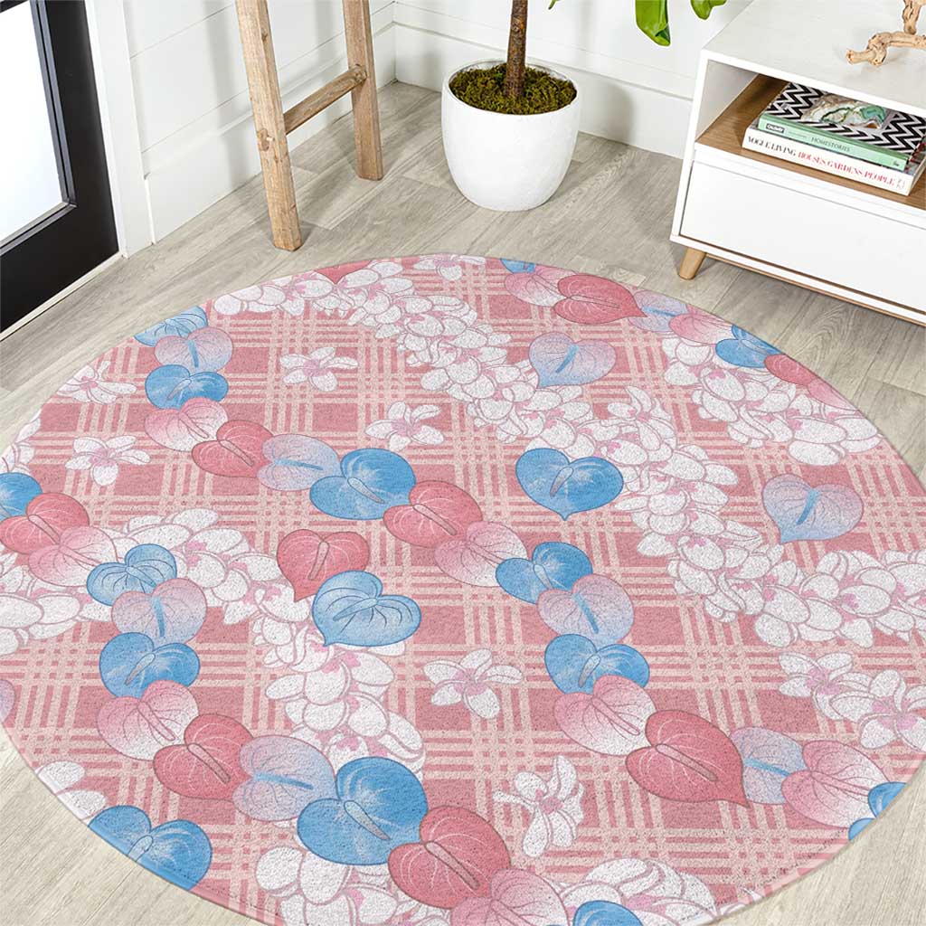 Anthurium Plumeria Lei Pastel Round Carpet Pink Hawaiian Splendid Palaka LT01 Pink - Polynesian Pride