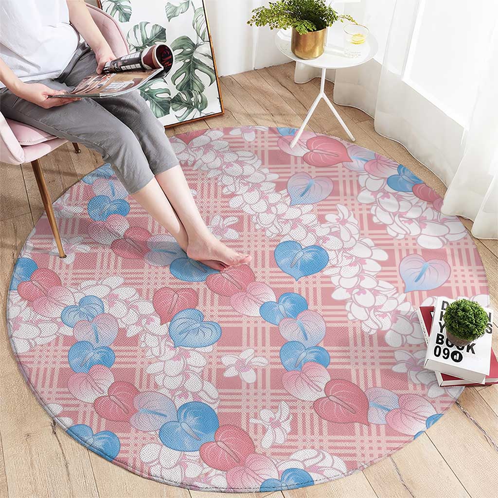 Anthurium Plumeria Lei Pastel Round Carpet Pink Hawaiian Splendid Palaka LT01 - Polynesian Pride