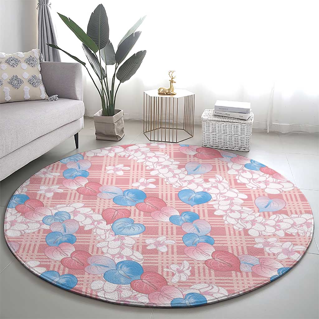 Anthurium Plumeria Lei Pastel Round Carpet Pink Hawaiian Splendid Palaka LT01 - Polynesian Pride