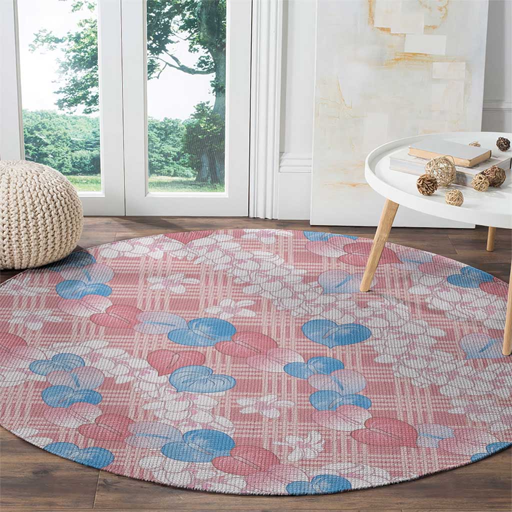 Anthurium Plumeria Lei Pastel Round Carpet Pink Hawaiian Splendid Palaka LT01 - Polynesian Pride